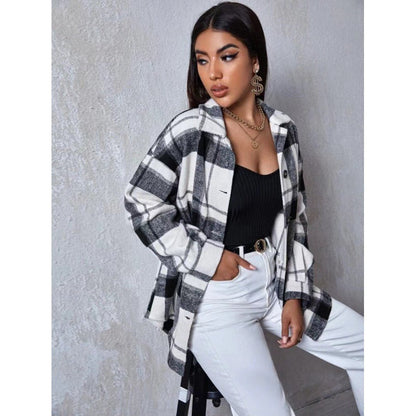 Damen Flanellhemdjacke Karomuster Bequem Schnürdetails