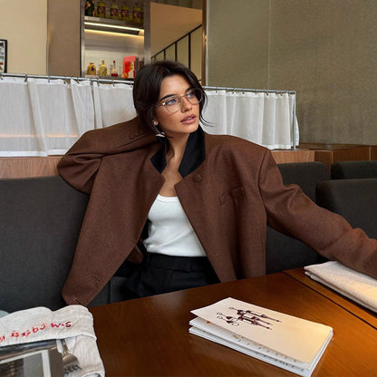 Damen Oversized Blazerjacke Modisch Schwarz Eveloria - Eveloria
