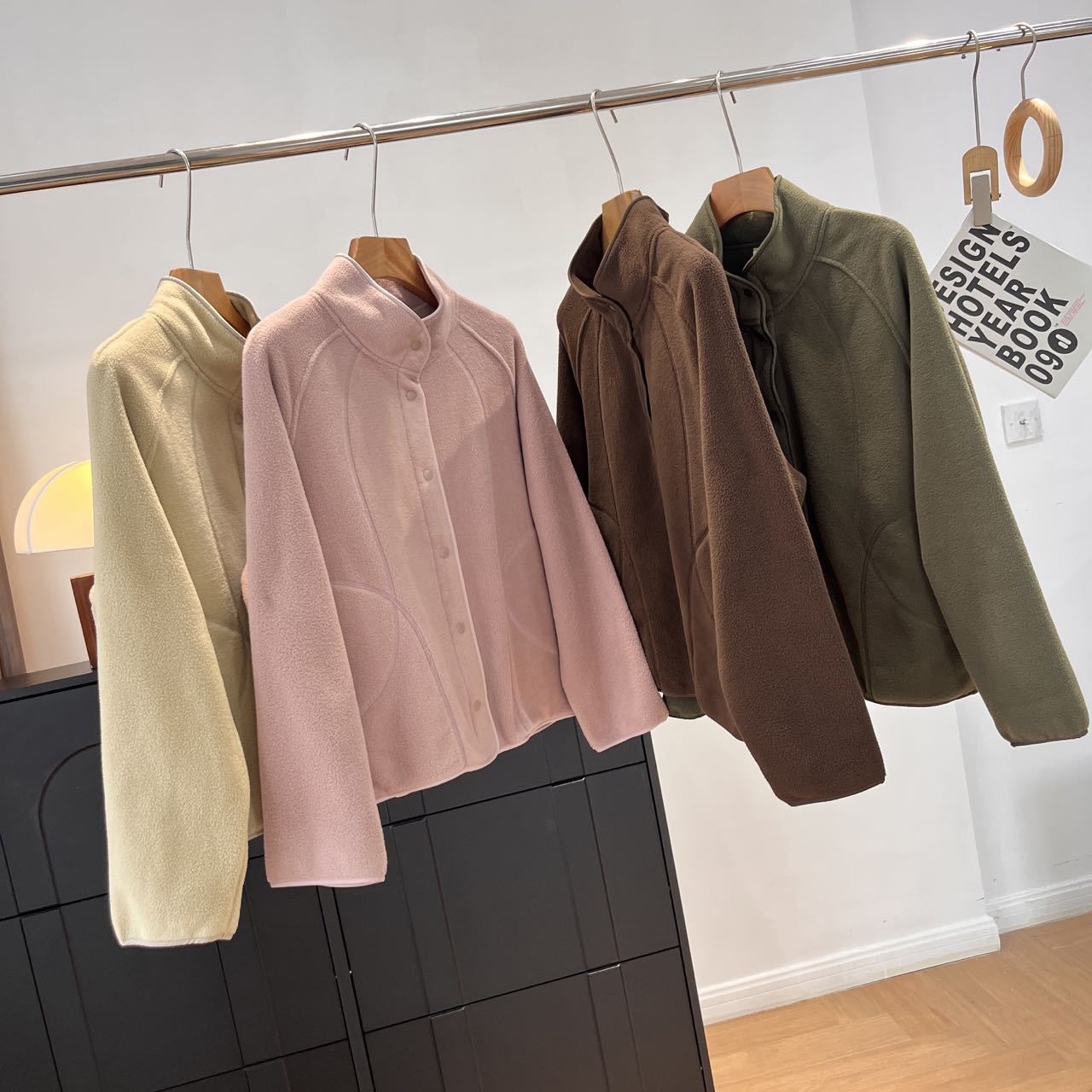 Damen Fleecejacke Hochkragen Druckknöpfe Eveloria