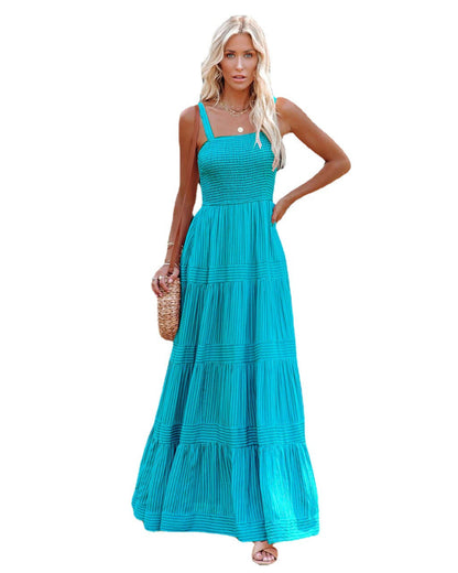Damen Maxikleid Leicht Raffung Spaghettiträger Eveloria