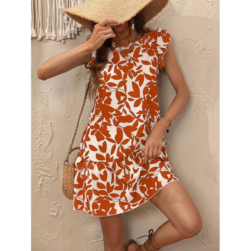 Damen Sommerkleid Rüschendetails Florales Muster Eveloria - Eveloria