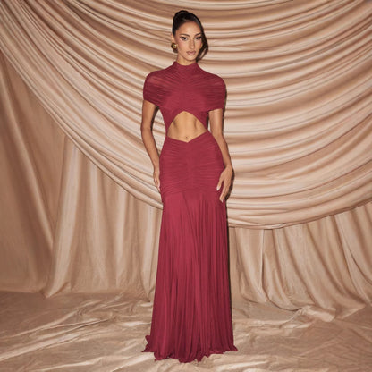 Damen Abendkleid Cut-Out-Design gefalteter Stoff Eveloria