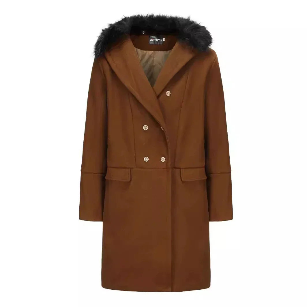 Jordan Herren Wollmantel Oversized Doppelreiher Fellkragen