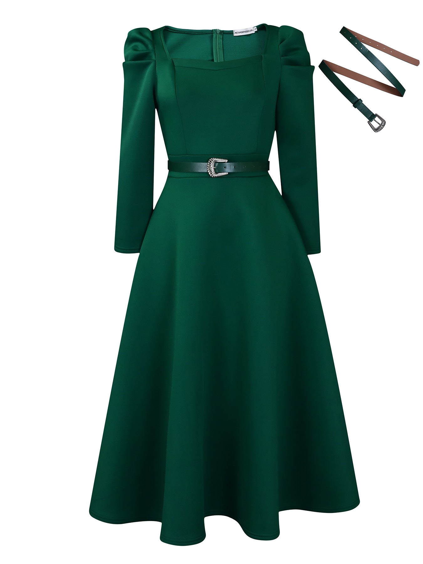 Damen Maxikleid Eleganter Square-Ausschnitt Strukturierte Taillierung