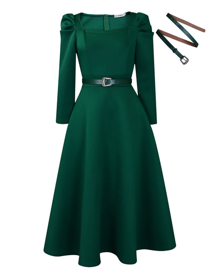 Damen Maxikleid Eleganter Square-Ausschnitt Strukturierte Taillierung