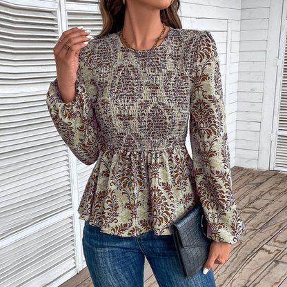 Damen Bluse Floralmuster Rüschen Elegant