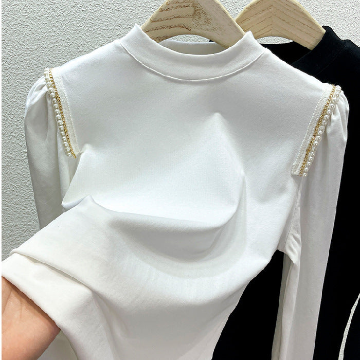 Eveloria Damen Longsleeve Oberteil mit Perlenapplikationen Elegantes
