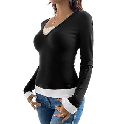 Damen Langarmshirt V-Ausschnitt mit Untertop Eveloria