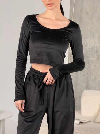 Damen Velourshose Cropped Oberteil Stilvoll