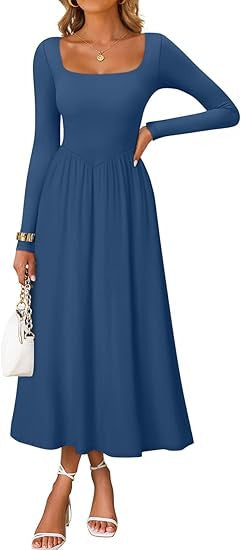 Damen Midi-Kleid mit Quadratausschnitt und langen Ärmeln Eveloria