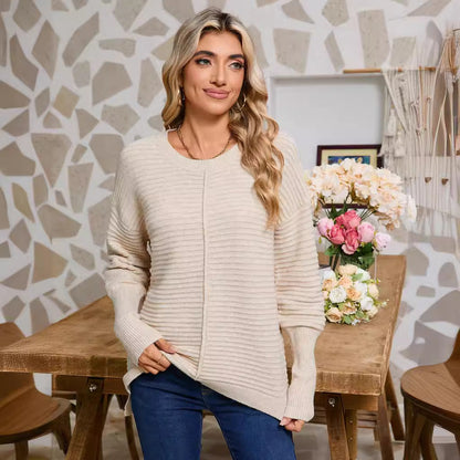 Damen Strickpullover Feine Rippstruktur Lässiger Schnitt
