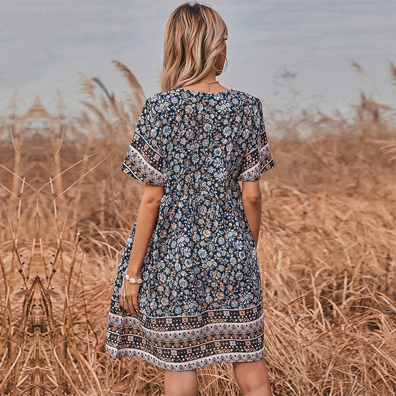 Damen Blumenkleid Luftig Elastisch Rüschendetails