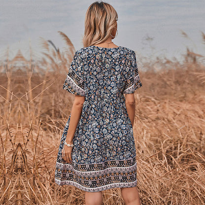 Damen Blumenkleid Luftig Elastisch Rüschendetails