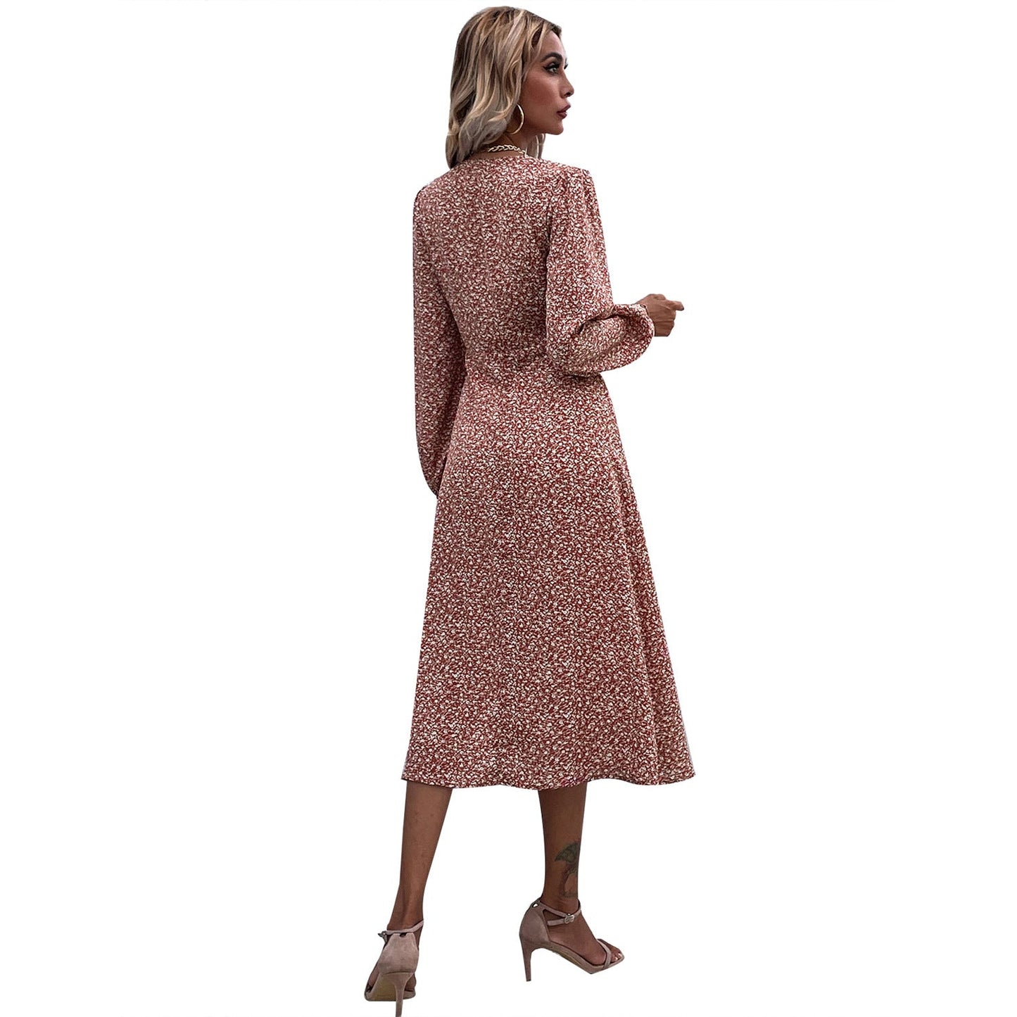 Damen Midi-Kleid Floralmuster Knöpfe Eveloria