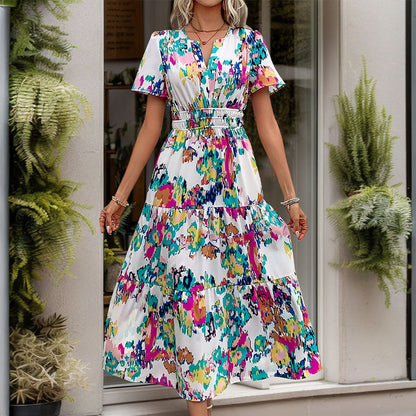 Damen Maxi-Kleid Elastischer Gürtel Verspielt Farben Eveloria - Eveloria