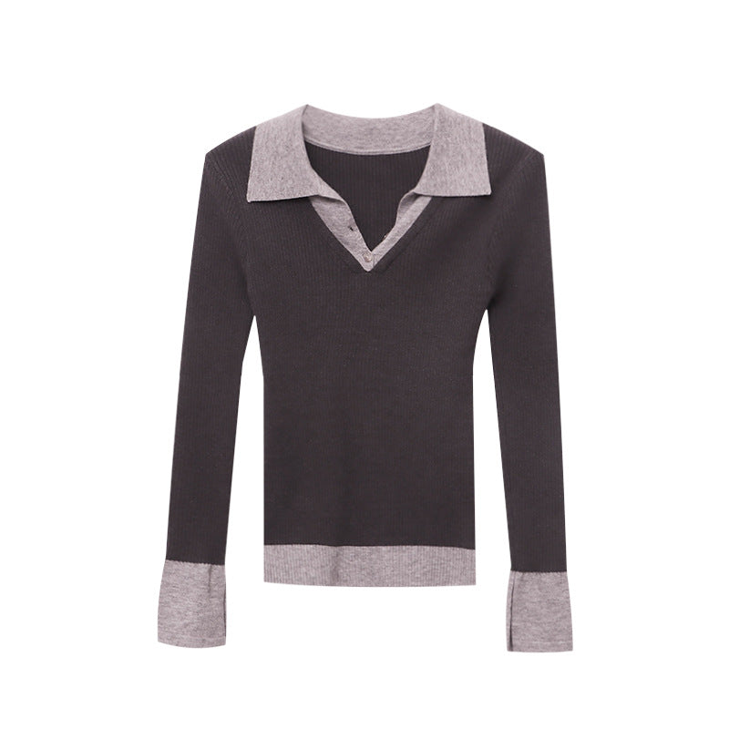 Damen Longsleeve Figurbetont Eleganter Kragen Eveloria