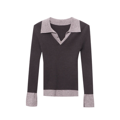 Damen Longsleeve Figurbetont Eleganter Kragen Eveloria