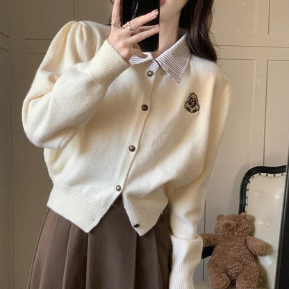 Damen Kaschmirstrickjacke Goldknöpfe Beige Eveloria