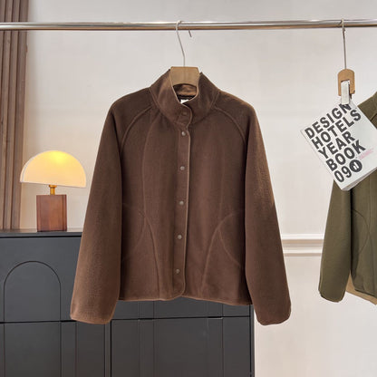 Damen Fleecejacke Hochkragen Druckknöpfe Eveloria