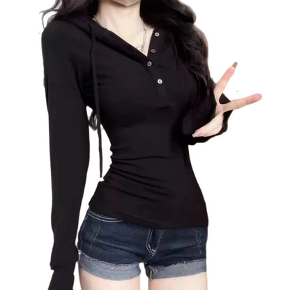 Damen Langarm Poloshirt Elegant Kragen Weiss