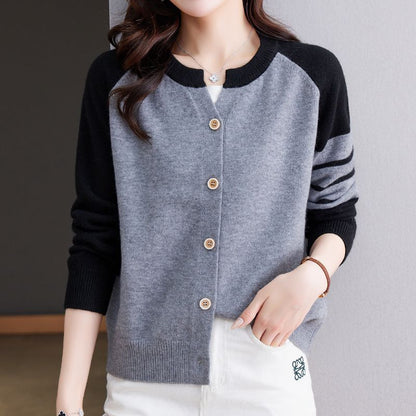 Damen Cardigan Farbkontrast Knopfdetails Eveloria