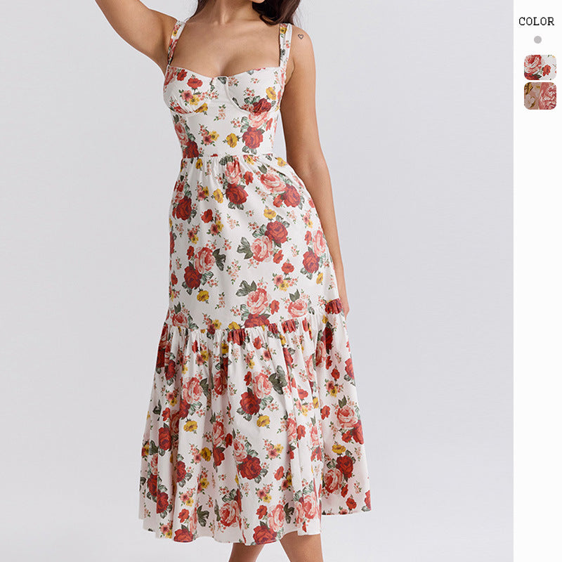 Damen Maxi-Kleid Floralmuster Seitentaschen Eveloria - Eveloria