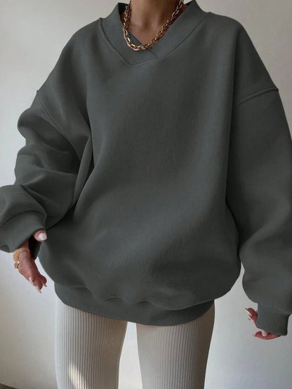 Damen Oversized Sweatshirt V-Ausschnitt Breiter Bund Eveloria