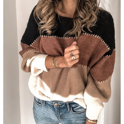 Damen Strickpullover Farbblock Optik Lässiger Schnitt