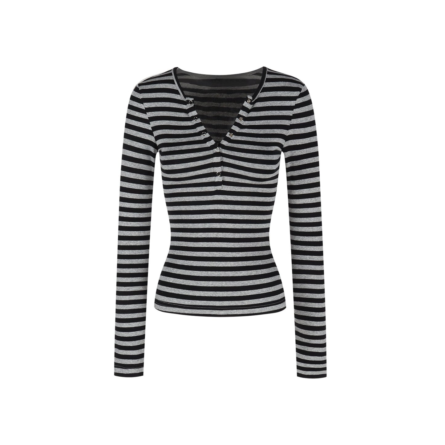 Damen Langarmshirt Modern Streifen Knopfleiste Eveloria