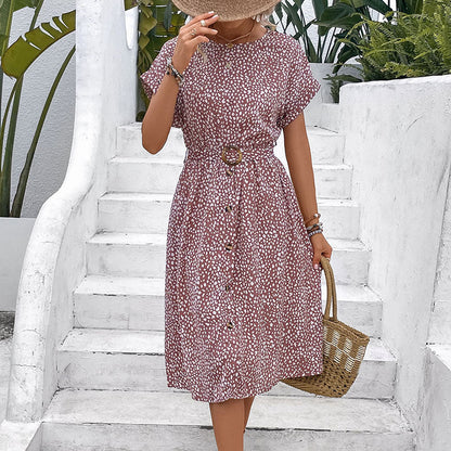 Damen Midi-Kleid Elastisch Knöpfe