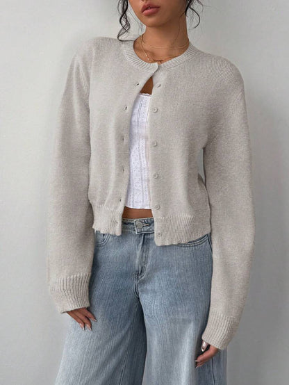 Damen Strickjacke aus softer Baumwolle mit Knöpfen Beige