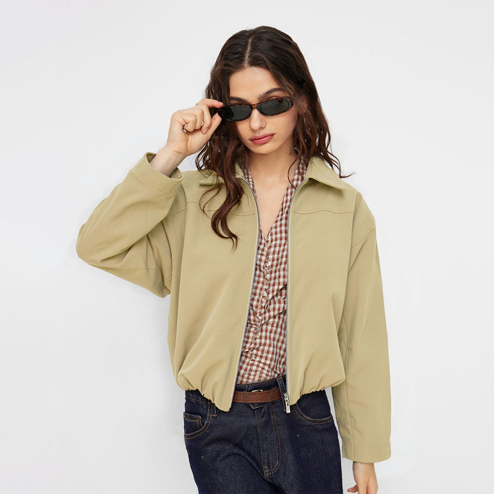 Damen Kurzjacke Elastisch Reißverschluss Schwarz Eveloria - Eveloria