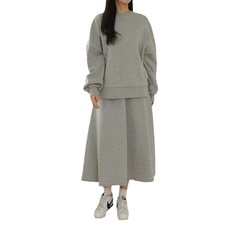 Damen Sweatshirt Set mit Maxi-Rock und Taschen Elegant