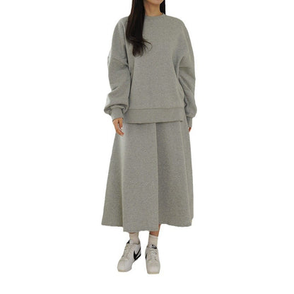 Damen Sweatshirt Set mit Maxi-Rock und Taschen Elegant