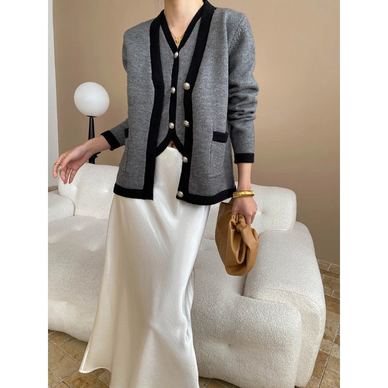 Damen Strickjacke Kuschelig Dekorative Knöpfe Beige