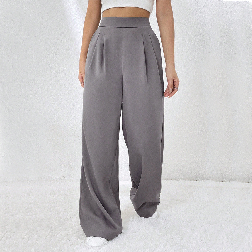 Damenhose Elegant Weit Hochbund Falten Schwarz - Eveloria