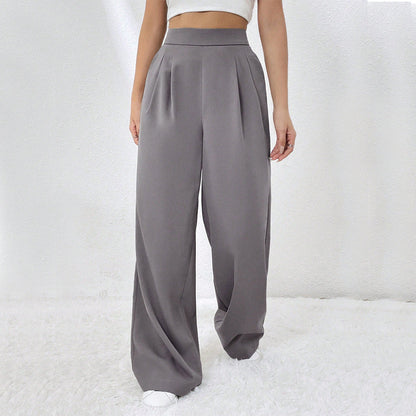 Damenhose Elegant Weit Hochbund Falten Schwarz - Eveloria