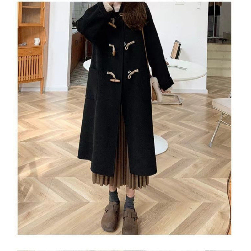 Damen Dufflecoat Praktische Taschen Dekorative Holzknebel