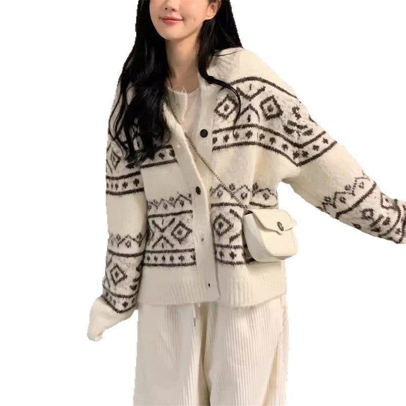 Damen Strickjacke Gemustert Weich Knopfverschluss Eveloria
