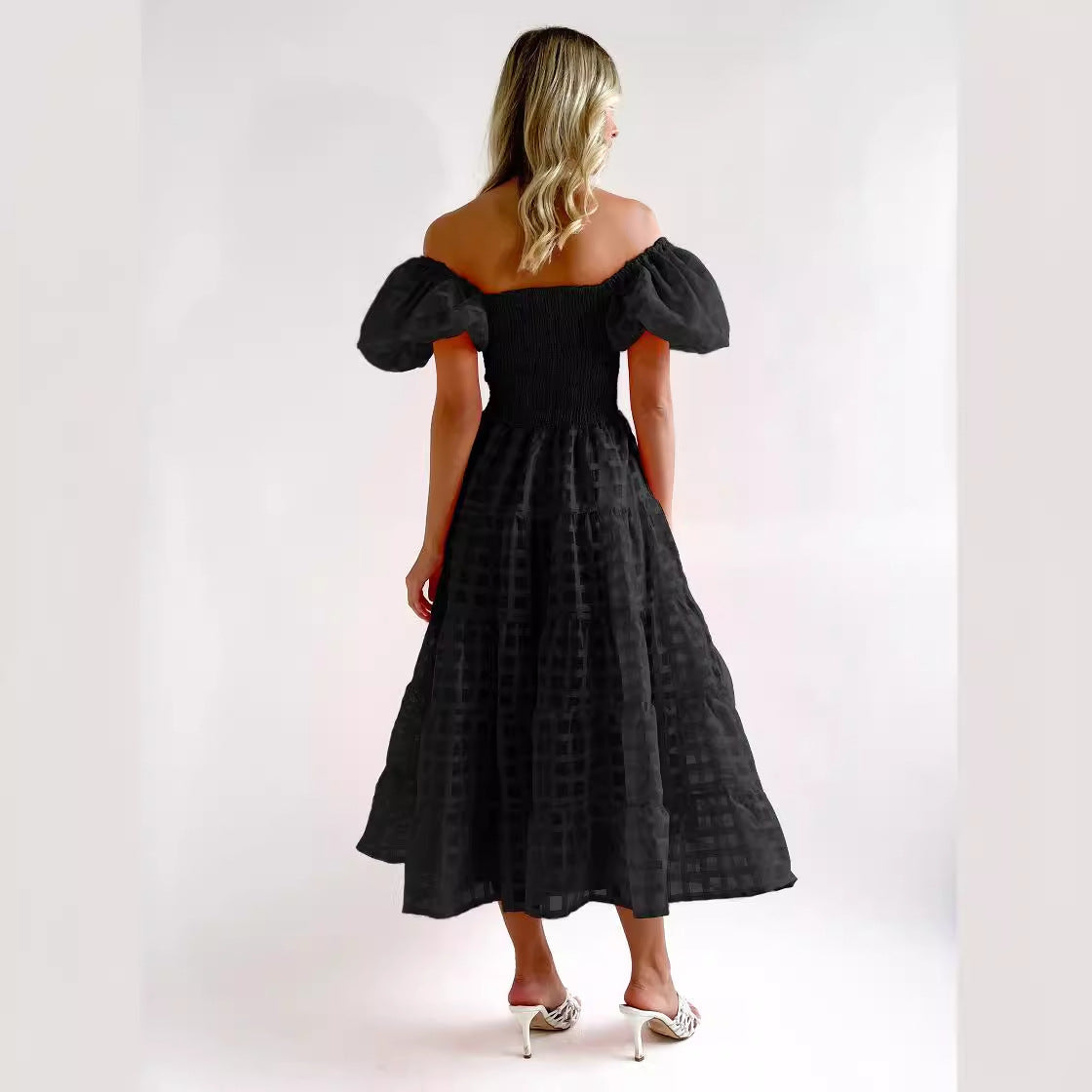 Damen Maxi-Kleid Puffärmel Elastisch Eveloria
