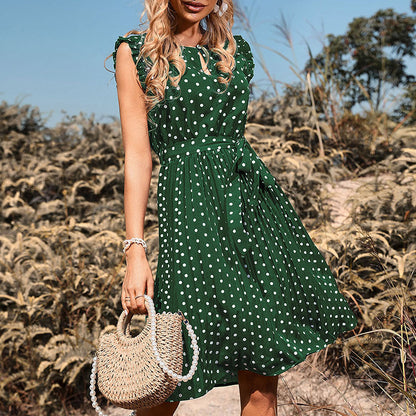 Damen Sommerkleid Polka Dot mit Taillengürtel