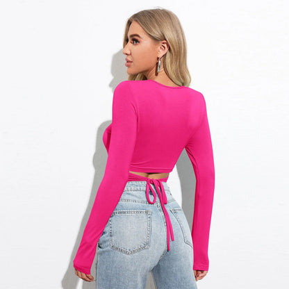 Damen Cropped Langarmshirt Rippstruktur Elegantes Design