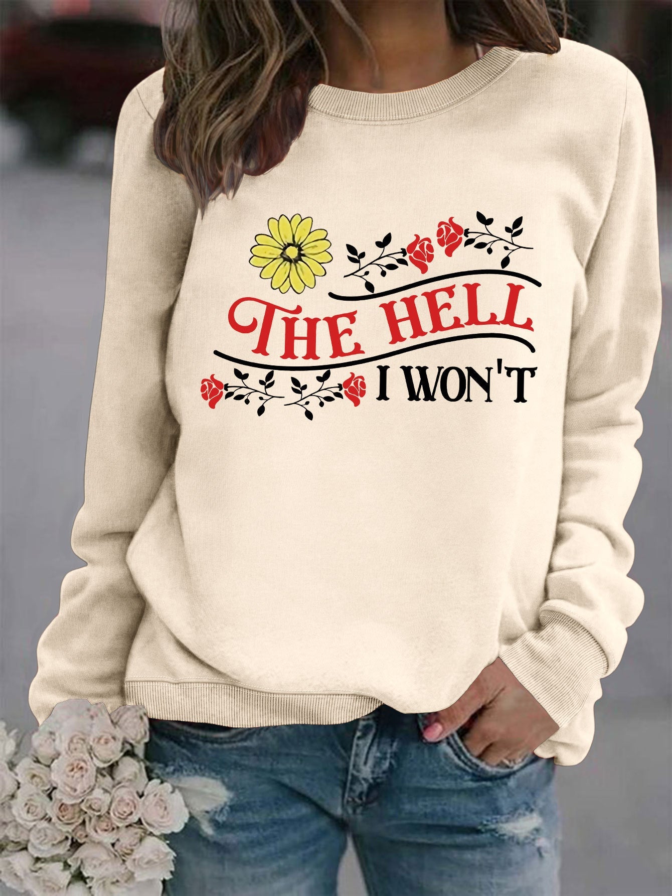 Damen Sweatshirt Verspieltes Motiv Bequem Grün Eveloria