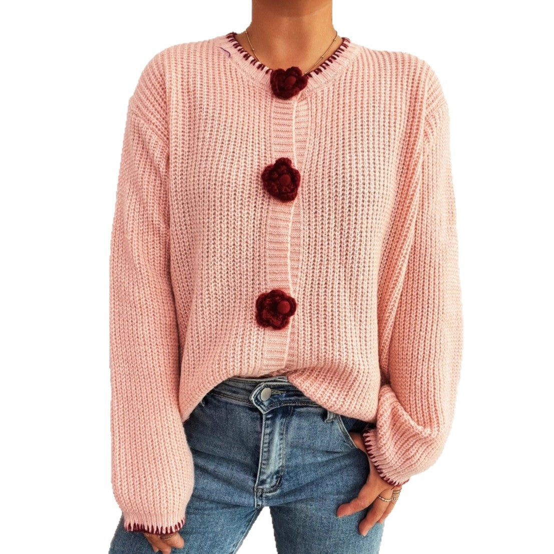 Damen Strickjacke Florale Knöpfe Strukturiert Eveloria