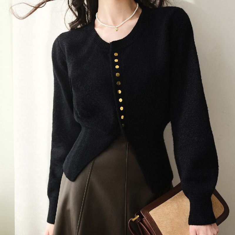 Damen Strickcardigan Lässiger Schnitt Dekorative Knöpfe Beige