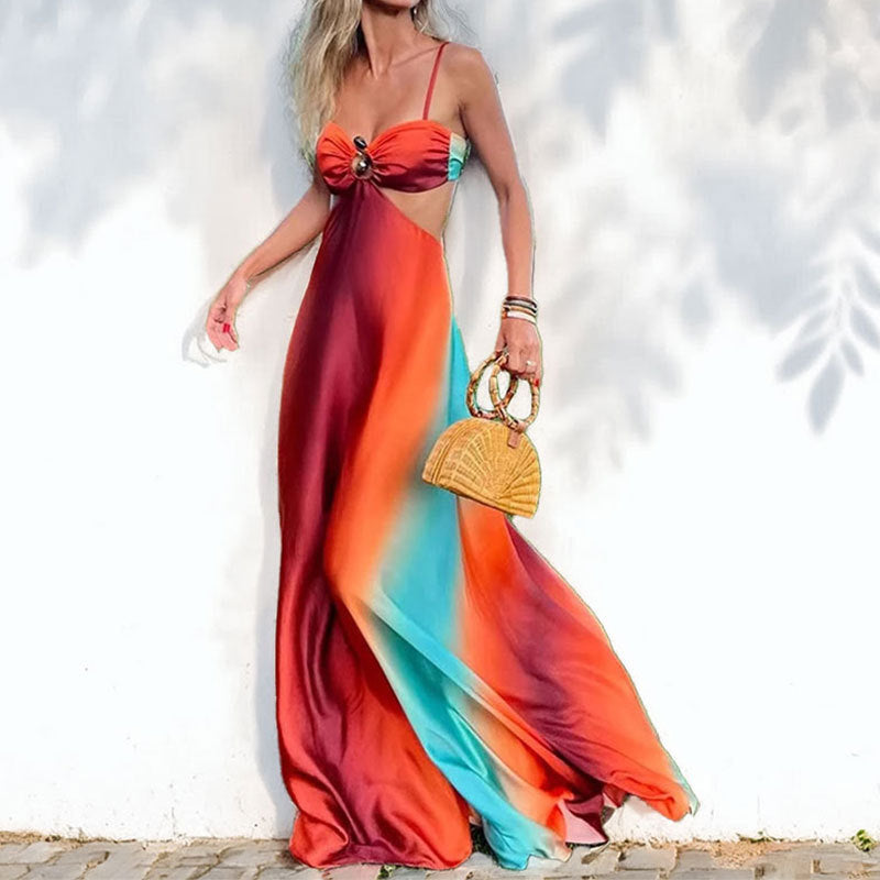 Damen Maxikleid Cut-Out-Design Farbverlauf Eveloria