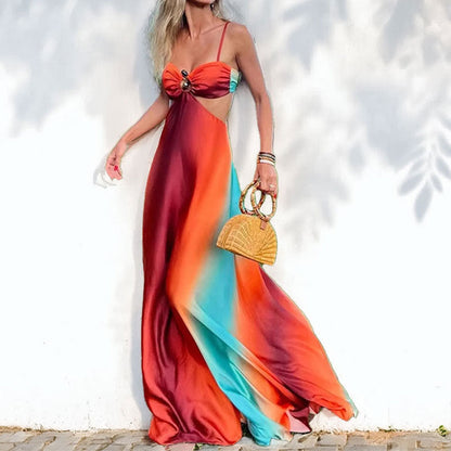 Damen Maxikleid Cut-Out-Design Farbverlauf Eveloria