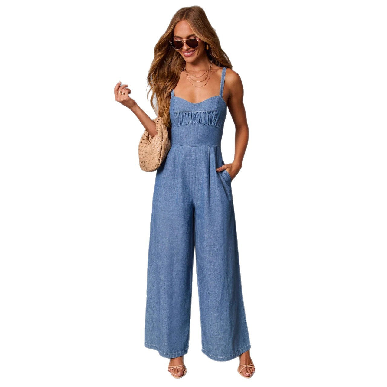 Damen Jeans-Jumpsuit Weites Bein Elegant Eveloria