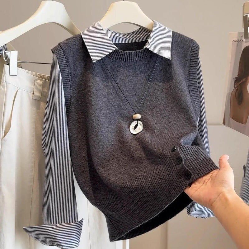Damen Pullover Hemdkragen Eveloria