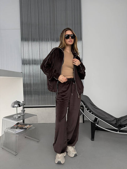 Damen Sportanzug-Set Samt Lässiger Schnitt Eveloria